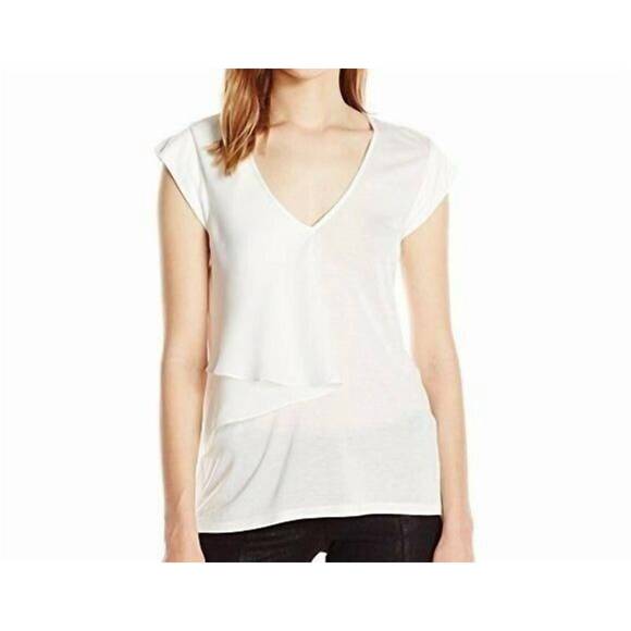 NEW HALSTON HERITAGE v neck flounce drape top in white - Picture 1 of 2